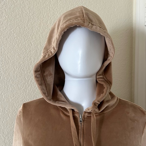 Aerie Velour light Brown Cropped Long Sleeve Hooded Full Zip Sweater Small - Picture 3 of 8
